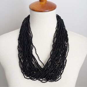 Seed Bead Necklace Black Multi Strand Toggle Clasp NWOT